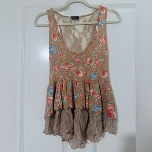 Rue21 Floral Lace Tank Top - Brown and Pink